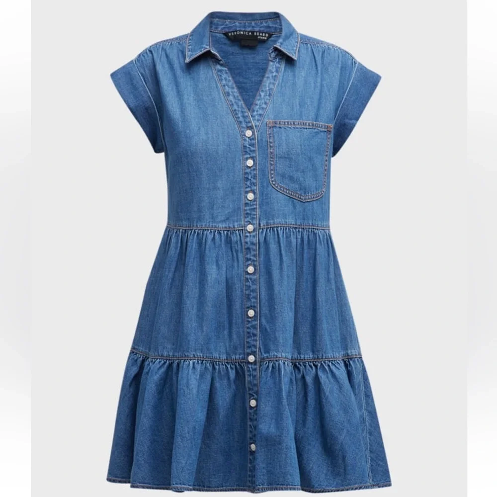 Veronica Beard Trisha Tiered Blue Denim Dress - Picture 1 of 9